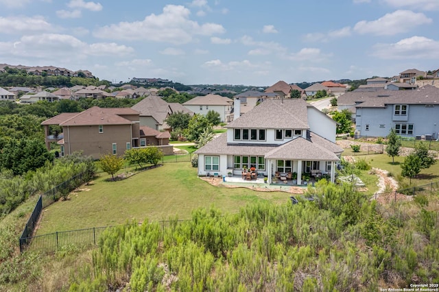 17703 San Felipe Bay, San Antonio, TX 78255 - back of property with a patio, a residential view, and roof with shingles