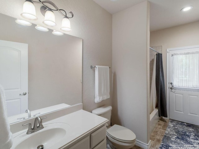 1280 Mystic Pkwy, Spring Branch, TX 78070 - bathroom with vanity, toilet, and shower / bath combo with shower curtain