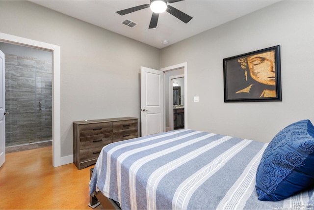 868 Lakeridge Loop, Lakehills, TX 78063 - bedroom featuring concrete floors, ceiling fan, and baseboards