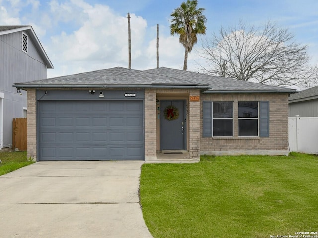 9730 Ivy Plain Dr, San Antonio, TX 78245 - view of front of home featuring concrete driveway, brick siding, a garage, and roof with shingles