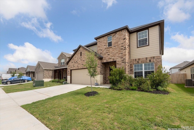 14607 Flatiron Clf, San Antonio, TX 78253 - traditional-style home featuring brick siding, concrete driveway, a garage, and central AC unit