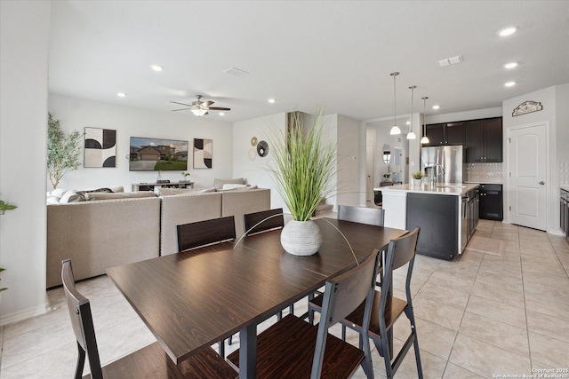 14607 Flatiron Clf, San Antonio, TX 78253 - dining space with recessed lighting, a ceiling fan, and light tile patterned flooring