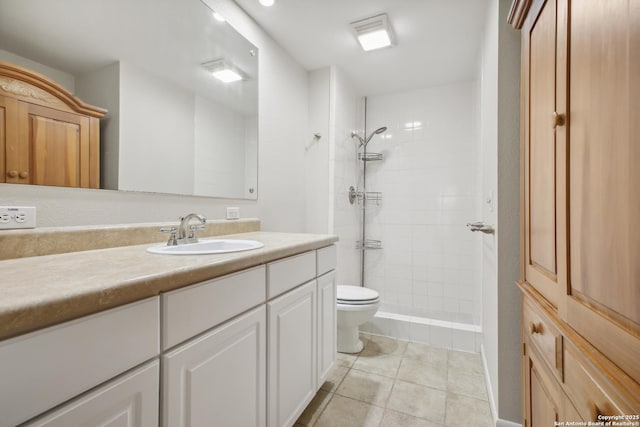 11519 Clifton Forge St, San Antonio, TX 78230 - full bathroom featuring vanity, toilet, a tile shower, and tile patterned floors
