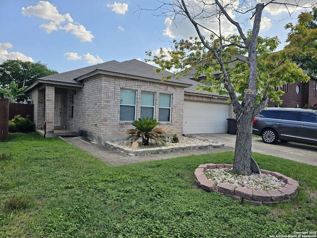 10518 Staggering, San Antonio, TX 78254 - view of side of property featuring brick siding, concrete driveway, an attached garage, and roof with shingles
