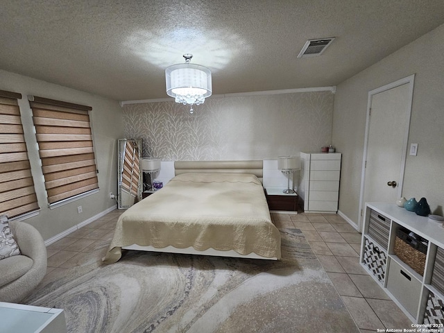 10518 Staggering, San Antonio, TX 78254 - tiled bedroom with a textured ceiling, a chandelier, and baseboards