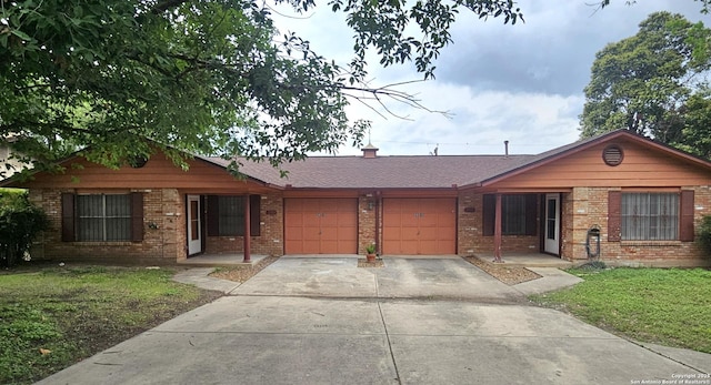 2915 Eisenhauer, San Antonio, TX 78209 - ranch-style home featuring an attached garage, brick siding, driveway, a front lawn, and a shingled roof
