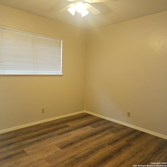 2915 Eisenhauer, San Antonio, TX 78209 - unfurnished room with ceiling fan, dark wood finished floors, and baseboards