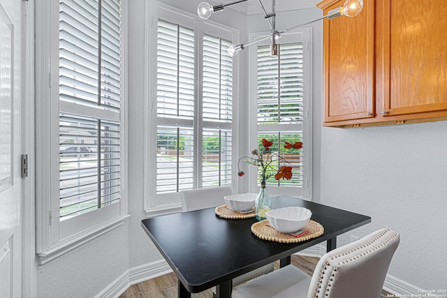 10907 Sangria Mist, San Antonio, TX 78249 - dining room featuring baseboards, a textured wall, and wood finished floors
