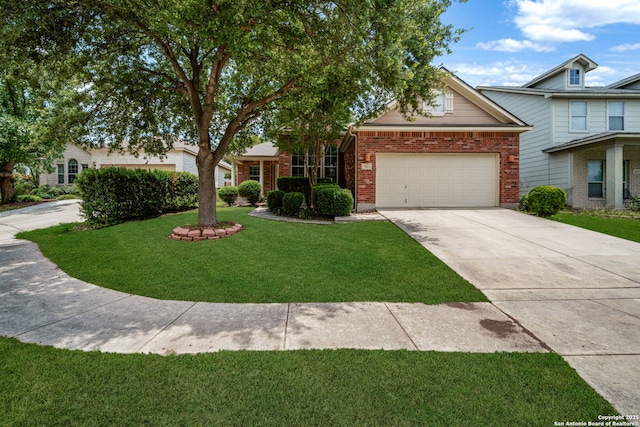3615 Mill Mdw, San Antonio, TX 78247 - view of front facade with an attached garage, a front yard, brick siding, and driveway