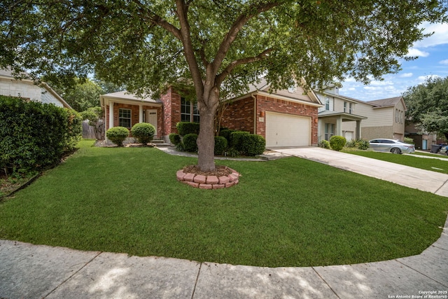 3615 Mill Mdw, San Antonio, TX 78247 - view of front of house featuring brick siding, driveway, an attached garage, and a front lawn
