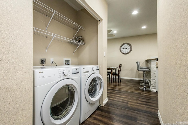 1202 N Center, San Antonio, TX 78202 - washroom with wood finished floors, recessed lighting, washer and dryer, baseboards, and a textured wall