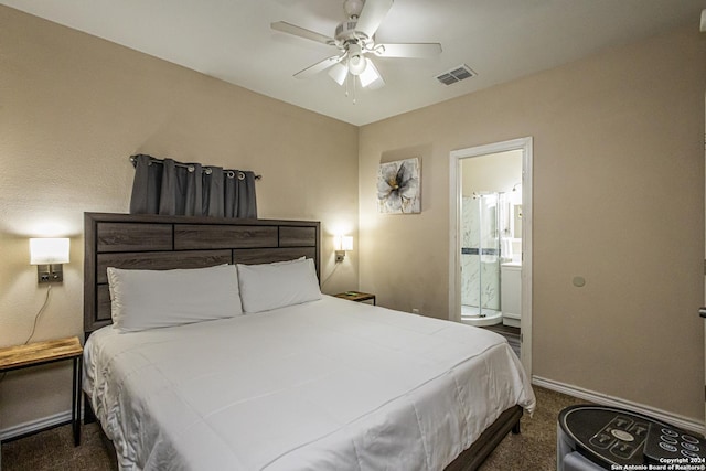 1202 N Center, San Antonio, TX 78202 - bedroom with carpet, baseboards, ensuite bath, and a ceiling fan