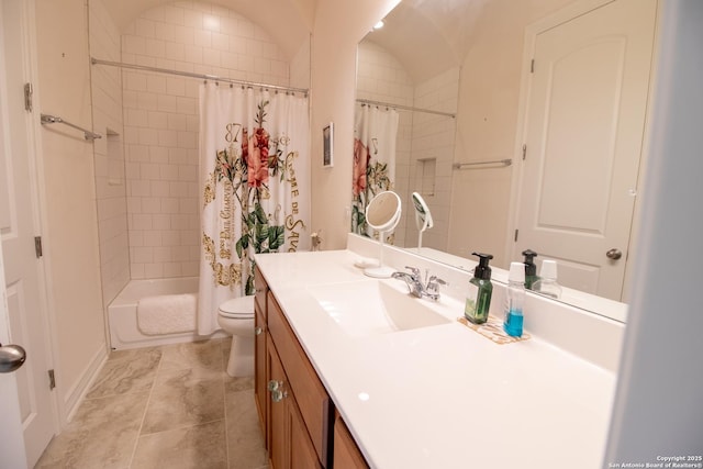 4634 Makayla Cross, San Antonio, TX 78261 - bathroom with vanity, shower / bathtub combination with curtain, and toilet