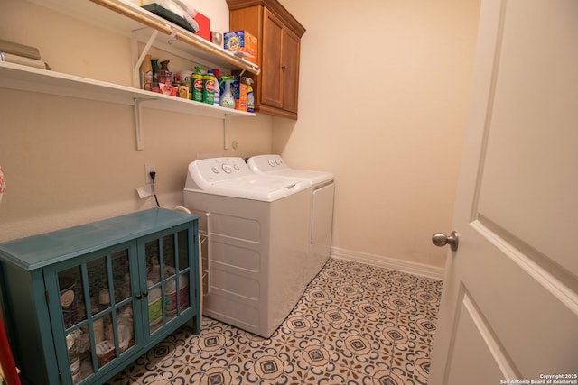 4634 Makayla Cross, San Antonio, TX 78261 - washroom with washing machine and clothes dryer, cabinet space, and baseboards