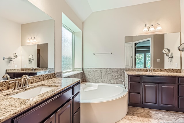 32241 Tamarind, Bulverde, TX 78163 - full bath with two vanities, a bath, and lofted ceiling