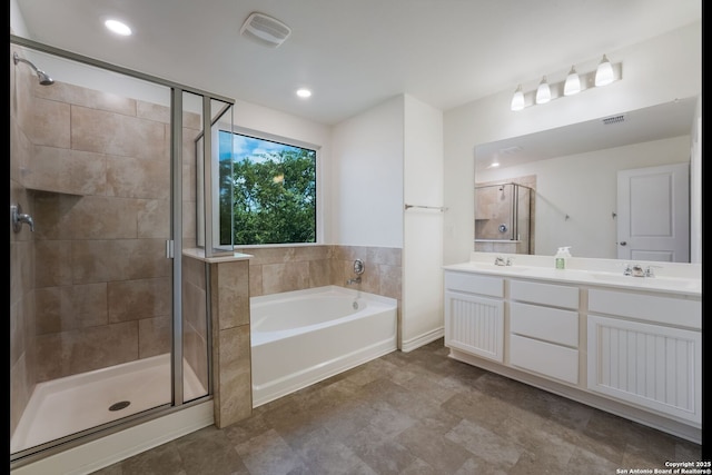 5245 Nature Path, Schertz, TX 78154 - bathroom with a shower stall, a bath, and double vanity