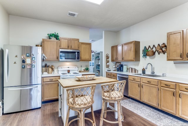 9515 Wicklow, San Antonio, TX 78250 - kitchen with stainless steel appliances, dark wood-style floors, and a sink