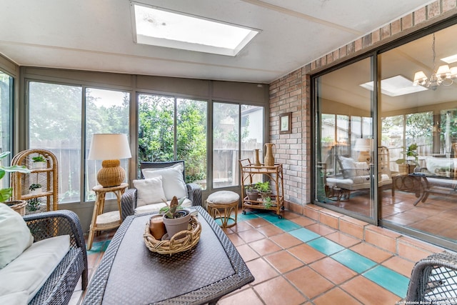 9515 Wicklow, San Antonio, TX 78250 - sunroom / solarium featuring an outdoor living space, a skylight, and a chandelier