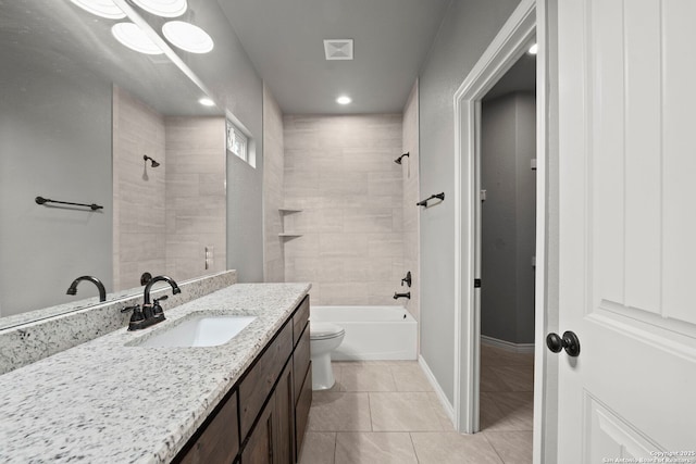 546 Indian Scout, Spring Branch, TX 78070 - bathroom with vanity, tile patterned floors, toilet, tub / shower combination, and baseboards