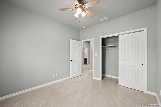 546 Indian Scout, Spring Branch, TX 78070 - unfurnished bedroom with baseboards, a closet, and a ceiling fan