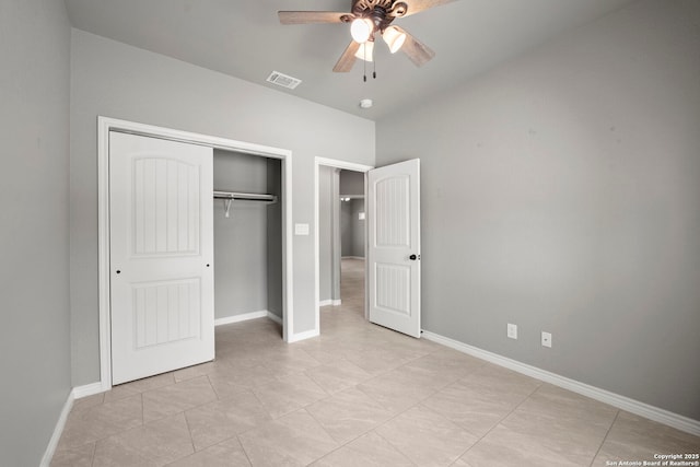 546 Indian Scout, Spring Branch, TX 78070 - unfurnished bedroom with baseboards, a closet, light tile patterned floors, and ceiling fan