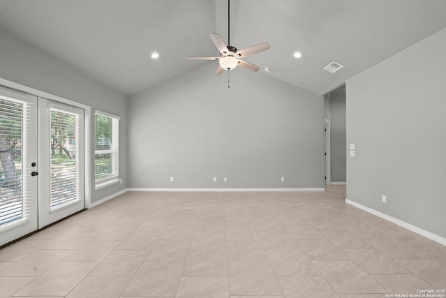 546 Indian Scout, Spring Branch, TX 78070 - unfurnished room with a ceiling fan, recessed lighting, lofted ceiling, and baseboards