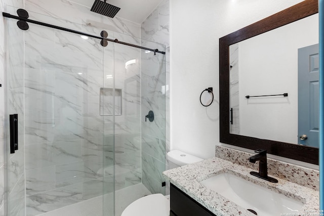 241 Hawthorne, San Antonio, TX 78214 - full bath with a marble finish shower, vanity, and toilet