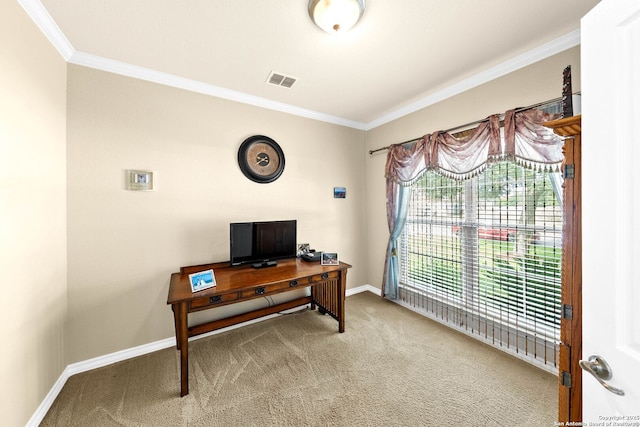 3353 Joshs Way, Marion, TX 78124 - carpeted office with ornamental molding and baseboards