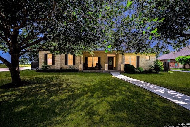 3353 Joshs Way, Marion, TX 78124 - single story home featuring a front yard, stone siding, and covered porch