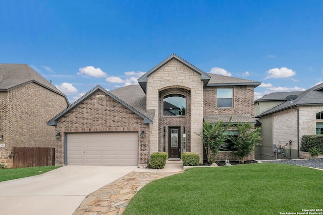23414 Seven Winds, San Antonio, TX 78258 - french provincial home featuring driveway, a garage, brick siding, and roof with shingles