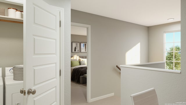 10319 Fuji Ct, San Antonio, TX 78224 - hallway featuring washer / clothes dryer and baseboards