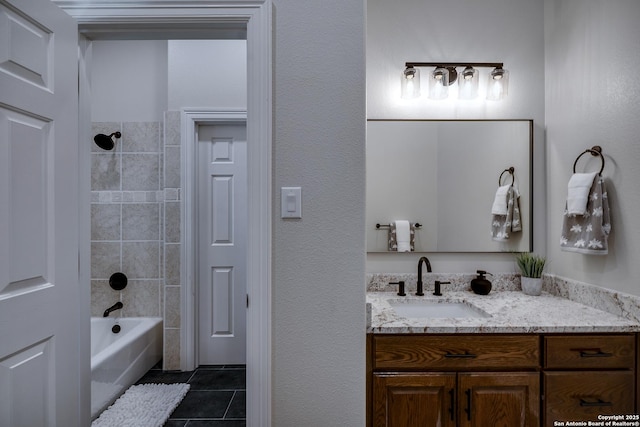 112 Legend Holw, Boerne, TX 78006 - full bath featuring vanity, tile patterned flooring, and tub / shower combination