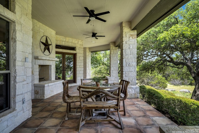112 Legend Holw, Boerne, TX 78006 - view of patio with outdoor dining area and ceiling fan