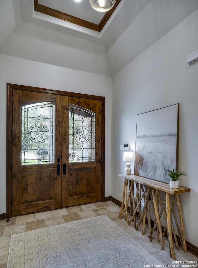 112 Legend Holw, Boerne, TX 78006 - foyer with baseboards, a raised ceiling, and french doors