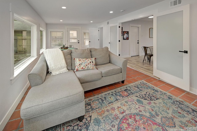 2714 Floral Way, San Antonio, TX 78247 - tiled living room featuring baseboards and recessed lighting