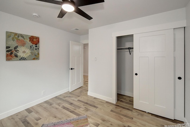 2714 Floral Way, San Antonio, TX 78247 - unfurnished bedroom featuring light wood finished floors, a closet, and a ceiling fan