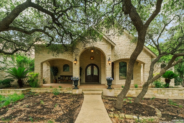20027 Buckhead, Garden Ridge, TX 78266 - property entrance featuring stone siding and french doors