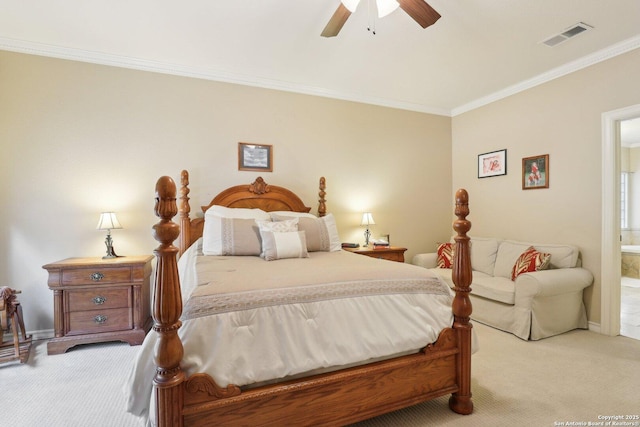 2929 Mccaskey Rdg, San Antonio, TX 78258 - carpeted bedroom with crown molding, a ceiling fan, ensuite bath, and baseboards