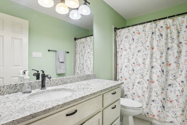 2929 Mccaskey Rdg, San Antonio, TX 78258 - full bathroom with vanity, toilet, a shower with curtain, and tile patterned flooring