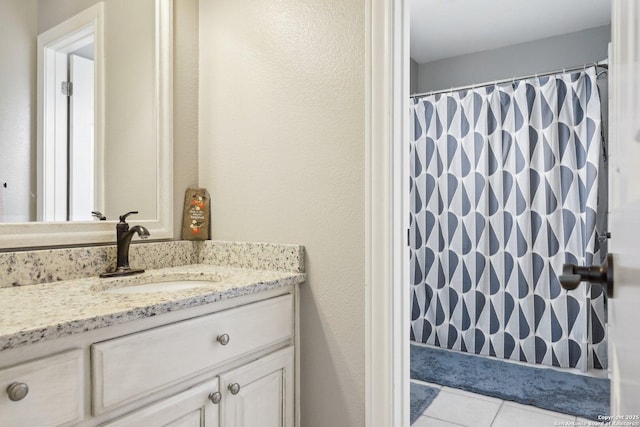 2929 Mccaskey Rdg, San Antonio, TX 78258 - full bathroom with vanity, tile patterned flooring, and a shower with shower curtain