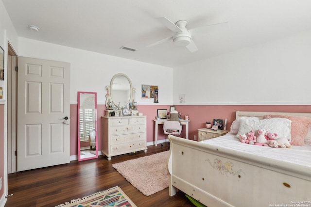 2929 Mccaskey Rdg, San Antonio, TX 78258 - bedroom with dark wood-style flooring, a ceiling fan, and baseboards