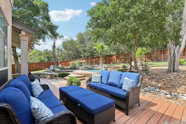 2929 Mccaskey Rdg, San Antonio, TX 78258 - deck with an outdoor living space and a fenced backyard