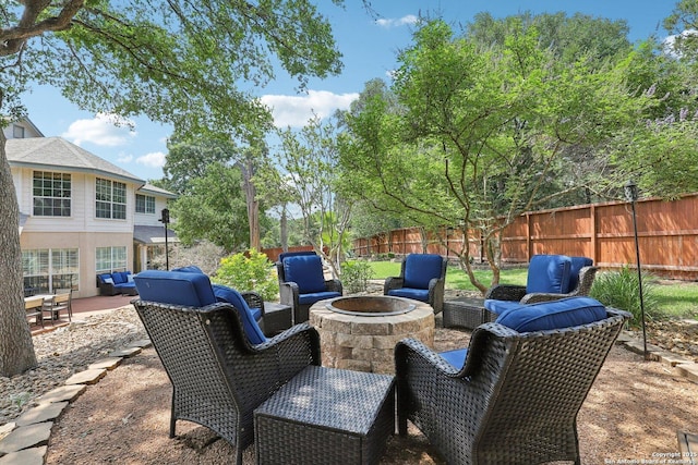 2929 Mccaskey Rdg, San Antonio, TX 78258 - fenced backyard with a fire pit and a patio area