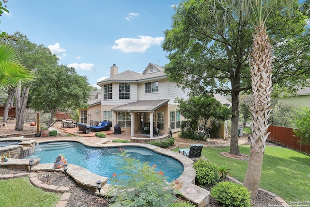 2929 Mccaskey Rdg, San Antonio, TX 78258 - view of swimming pool featuring a patio area, an outdoor living space, and a pool with connected hot tub