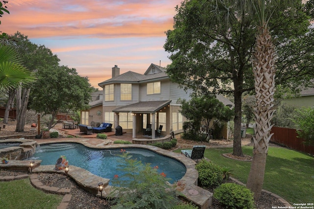 2929 Mccaskey Rdg, San Antonio, TX 78258 - view of pool featuring a patio area, an outdoor hangout area, and a pool with connected hot tub