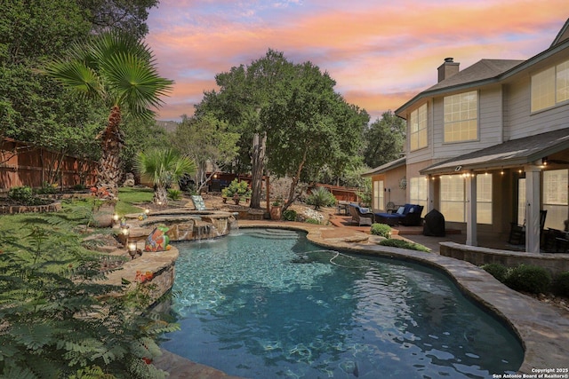 2929 Mccaskey Rdg, San Antonio, TX 78258 - view of pool with an in-ground hot tub, a patio area, a fenced backyard, and an outdoor living space