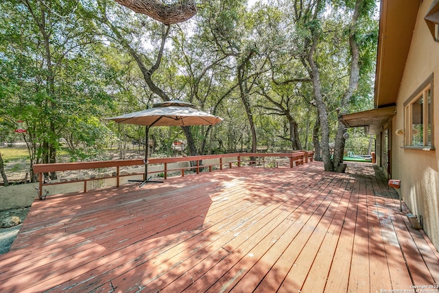 6514 W Ave, Castle Hills, TX 78213 - wooden deck with view of wooded area