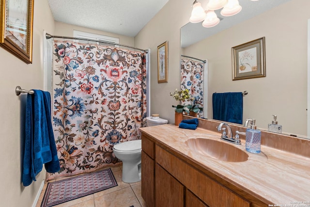 2866 Burning Rock, San Antonio, TX 78247 - full bathroom with toilet, vanity, tile patterned flooring, a shower with curtain, and a textured ceiling