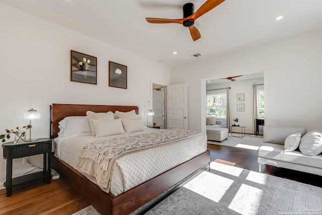 264 E Lullwood, San Antonio, TX 78212 - bedroom featuring wood finished floors, recessed lighting, ceiling fan, and baseboards