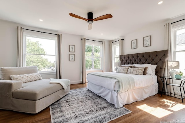 264 E Lullwood, San Antonio, TX 78212 - bedroom with dark wood finished floors, recessed lighting, and ceiling fan
